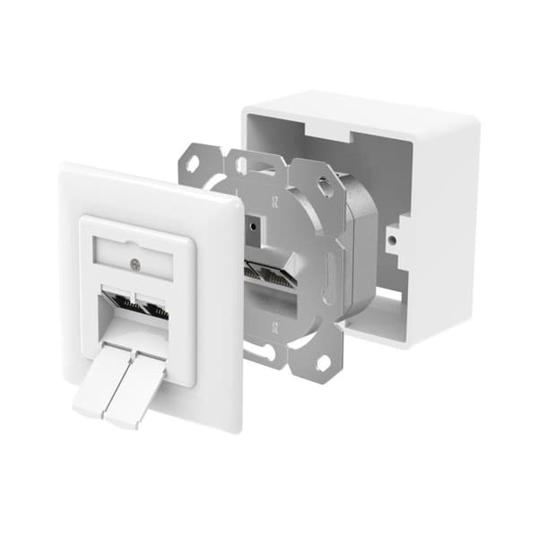 Hama netværksstik, CAT-6a, 10 Gbit/s, skærmet, 2 porte, overflade-/sænkemontering (00300029)