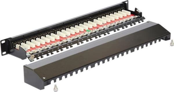 Premium CAT6a Gigabit 19'' Patch Panel 1U med 24 porte - skærmet / sort