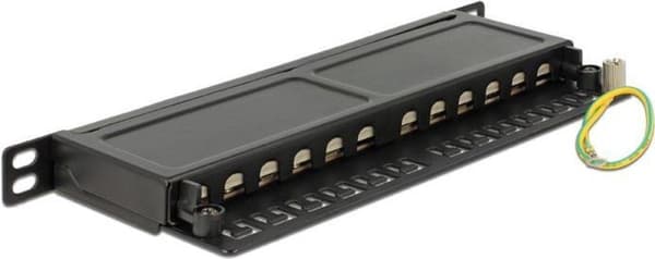 Premium CAT6a Gigabit 10'' patchpanel 0,5U med 12 porte - skærmet / sort
