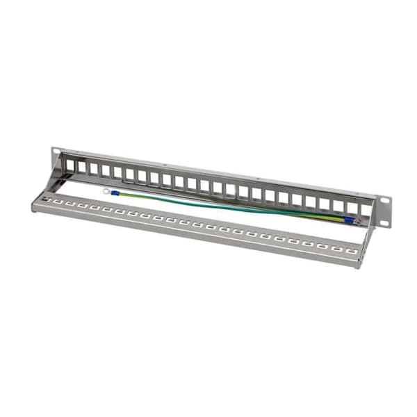 LogiLink 48,30 cm (19") Keystone Patch Panel, 24 porte, lysegrå (RAL7035), 1 U, skærmet, til op til 24 Keystone-moduler, - 1 stk (NK4057)