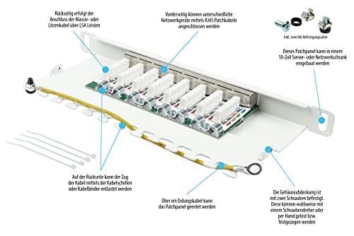 Patchpanel 25,40 cm (10") Kat. 6, 8-ports, 0,5 U, STP-afskærmet, værktøjsfri åbning, ren hvid (RAL9010), God (GC-N0125)