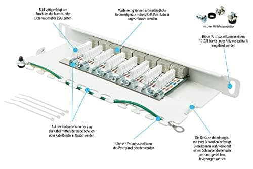 Patchpanel 25,40 cm (10") Kat. 6A, 8-ports, 0,5 U, STP-afskærmet, værktøjsfri åbning, ren hvid (RAL9010), Goo (GC-N0131)