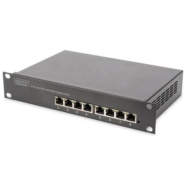 DIGITUS 10 tums set - 12U nätverksskåp Svart - Surfplatta - Power Strip - 8 Port Patch Panel - 8 Port Gigabit Switch