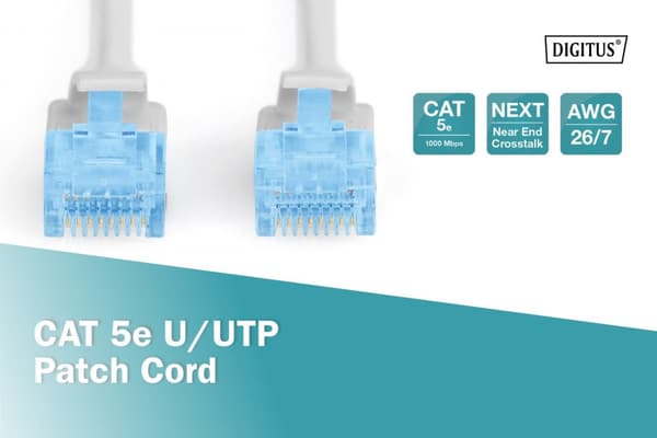 Digitus | KAT 5e | Patch kabel | Uskærmet snoet par (UTP) | Mand | RJ-45 | Mand | RJ-45 | Grå | 3 m