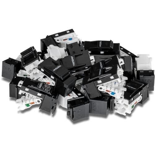 Cat6 keystone jack-uttag - TRENDNET - Paket med 25 - 90° vinkel - Gigabit och 10G anslutning - T568B färgkoder