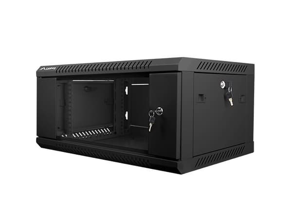 Lanberg 19'' väggmonterat installationsskåp 4U 600x450mm svart (glasdörr)