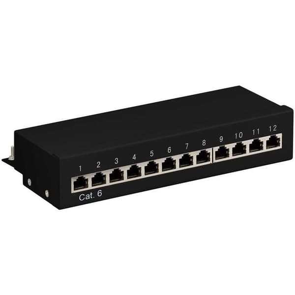 Goobay Mini 12-portars STP-patchpanel (69307) - 12-portars CAT 6 STP-patchpanel för vägg/skrivbord 1U (Kategori: Svart