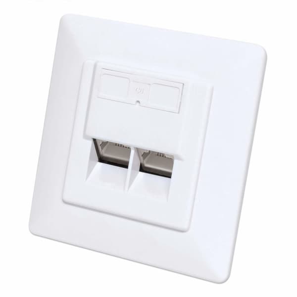 Intellinet - vægplade - Cat6a 10G - med mærkningsvindue - RJ 45 - vinklet - 2 netværksstik - RAL 9003, signalhvid (771917)