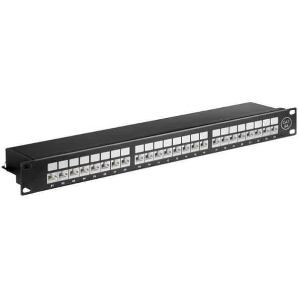 24-portars kategori 6a STP patchpanel för hölje / skåp / 19'' rack Svart
