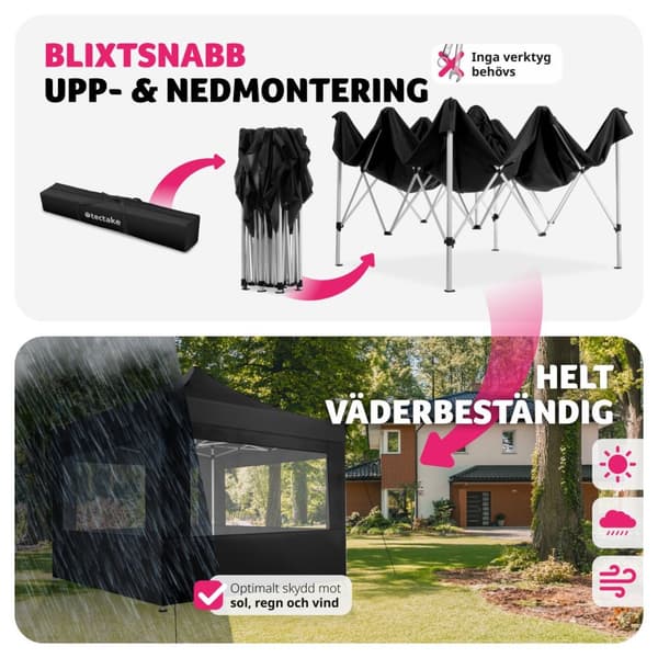 Paviljong Olivia 3x3m med 4 väggar - svart