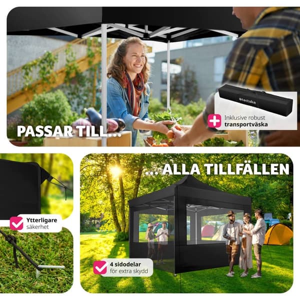 Paviljong Olivia 3x3m med 4 väggar - svart