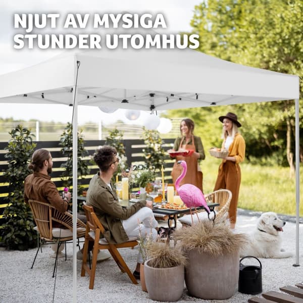 Hopfällbar partytält Olivia 3x3 m med 2 sidodelar - vit