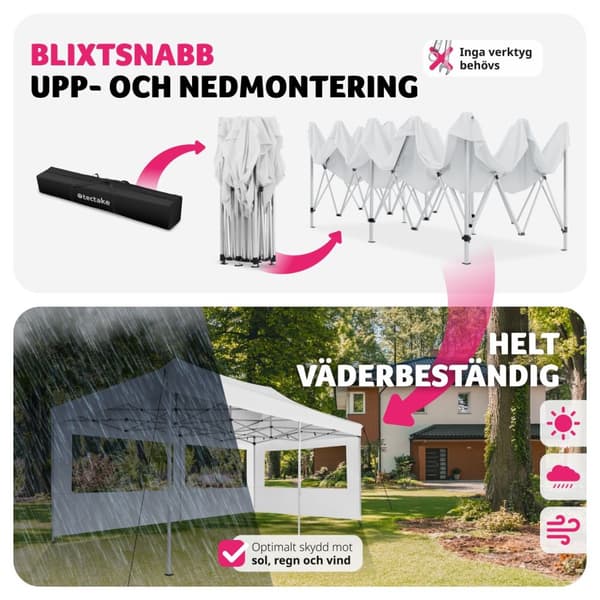 Hopfällbart partytält Viola 3x6 m med 2 sidodelar - vit