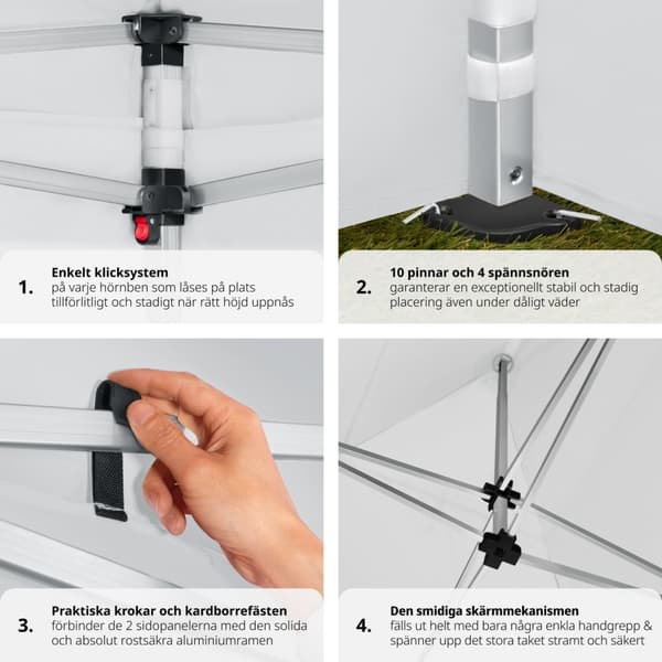 Hopfällbart partytält Viola 3x6 m med 2 sidodelar - vit