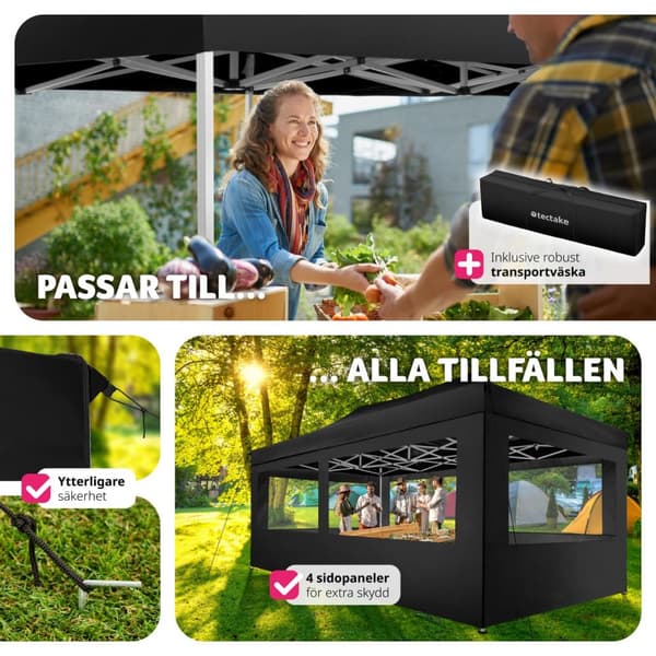 Hopfällbar partytält Viola 3x6 m med 4 sidodelar - svart