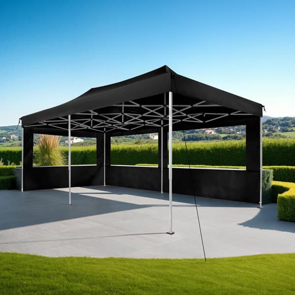 Hopfällbar partytält Viola 3x6 m med 4 sidodelar - svart