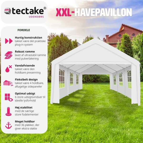 Festtelt 6x4 med 4 sidedele - hvid