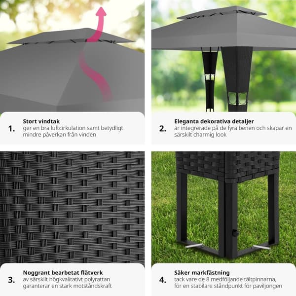 Paviljong i konstrotting Mona 3x4m - svart/antracit