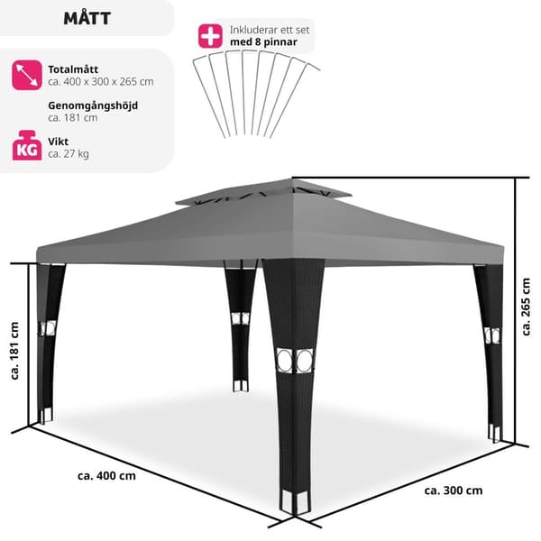Paviljong i konstrotting Mona 3x4m - svart/antracit