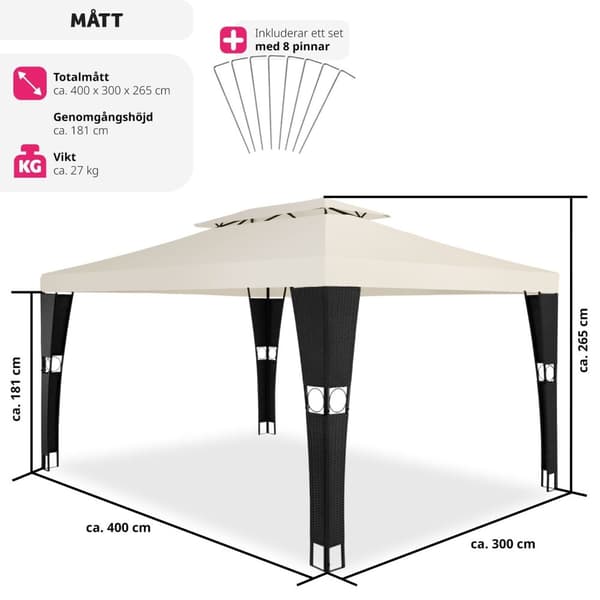 Paviljong i konstrotting Mona 3x4m - svart/kräm