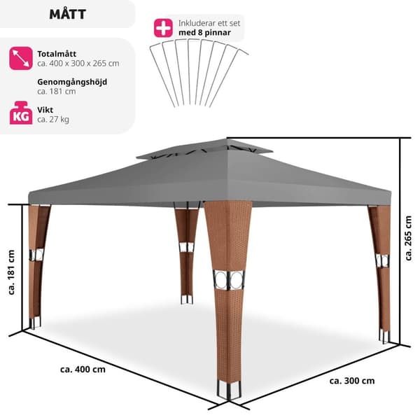 Paviljong i konstrotting Mona 3x4m - brun/antracit