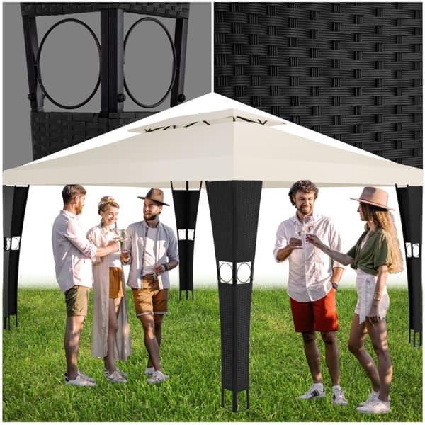 Havepavillon i polyrattan Mona 3x4m - sort/creme