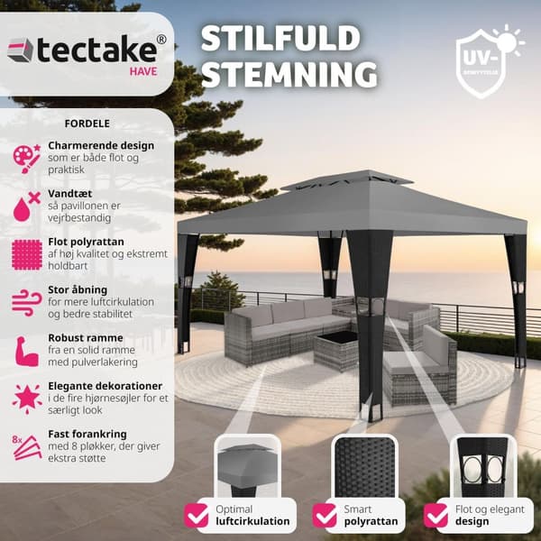 Havepavillon i polyrattan Mona 3x4m - sort/antracit