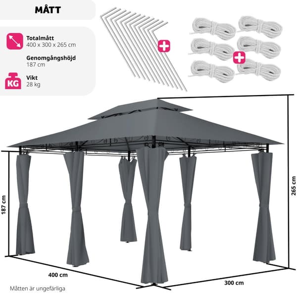 Lyx-trädgårdspaviljong Emine med 6 sidodelar - antracit