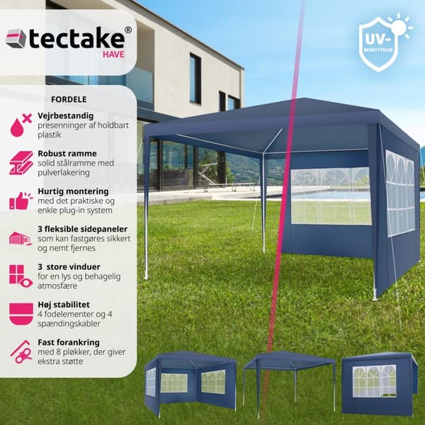 Havepavillon Baraban 3x3m med 3 sidepaneler - blå