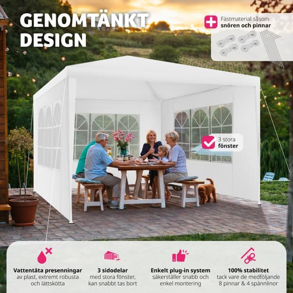 Paviljong Baraban 3x3m med 3 sidopaneler - vit