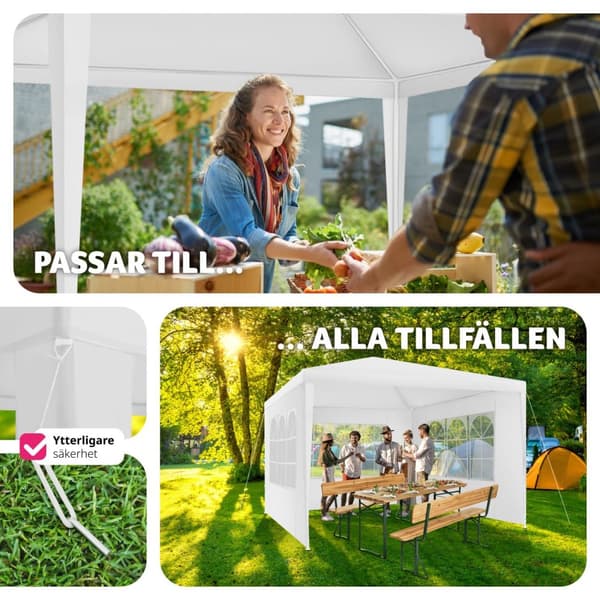 Paviljong Baraban 3x3m med 3 sidopaneler - vit