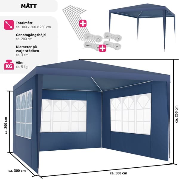 Paviljong Baraban 3x3m med 3 sidopaneler - blå