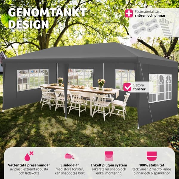 Paviljong Vivara 6x3m med 5 sidopaneler - grå