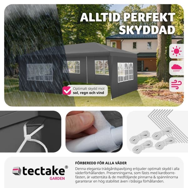 Paviljong Vivara 6x3m med 5 sidopaneler - grå