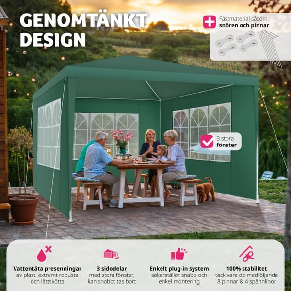 Paviljong Baraban 3x3m med 3 sidopaneler - grön