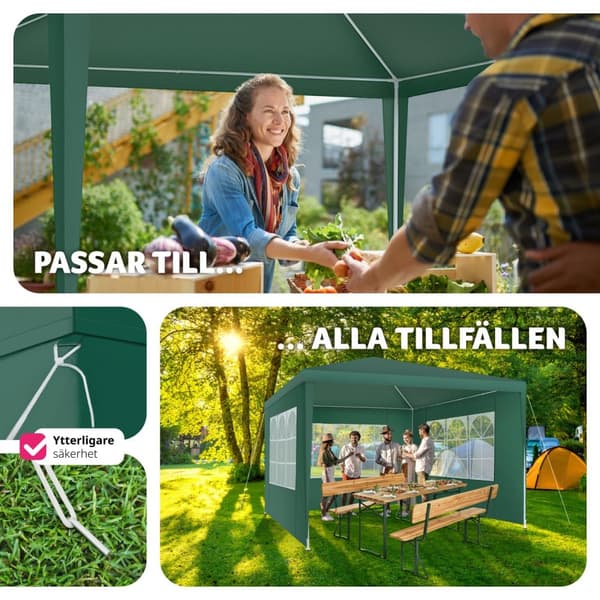 Paviljong Baraban 3x3m med 3 sidopaneler - grön