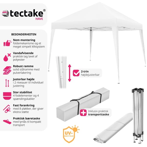 Foldbar havepavillon Linosa 3x3 m - hvid
