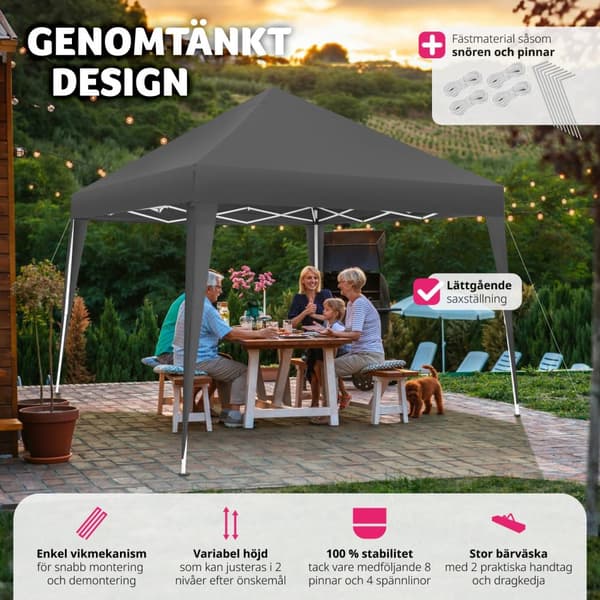 Hopfällbar Paviljong Linosa 3x3 m - grå