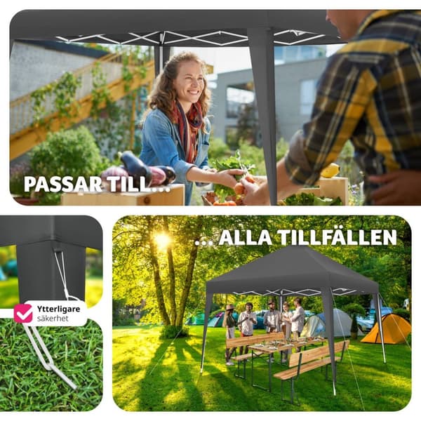 Hopfällbar Paviljong Linosa 3x3 m - grå