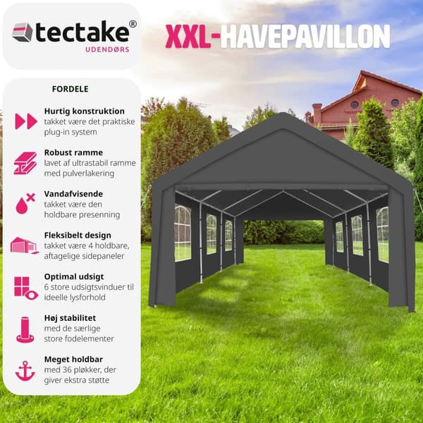 Festtelt 6x4 med 4 sidedele - grå