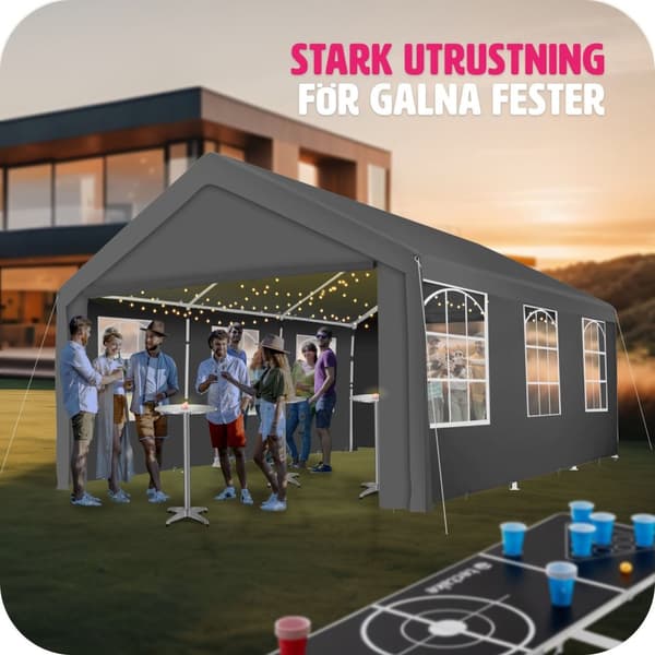 Partytält 6x4m med 4 sidoväggar - grå