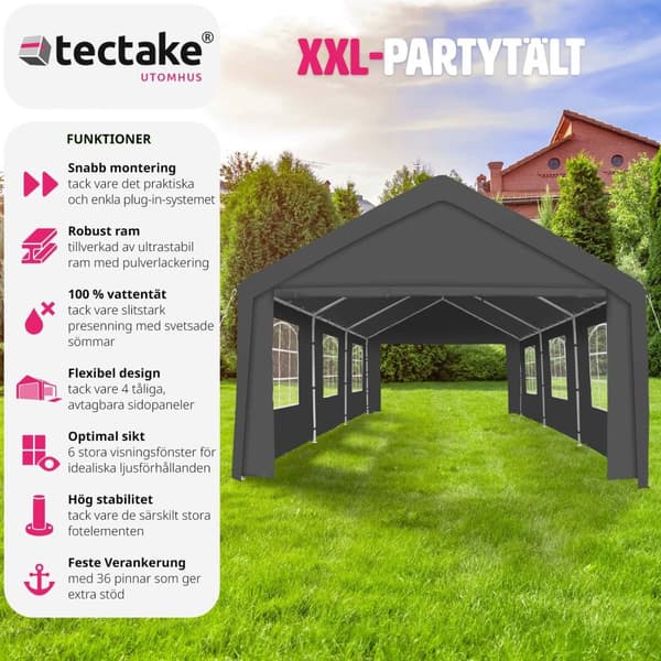 Partytält 6x4m med 4 sidoväggar - grå
