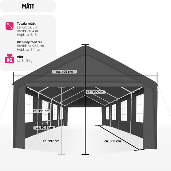 Partytält Mammut 8x4m - grå