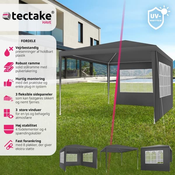 Havepavillon Baraban 3x3m med 3 sidepaneler - grå
