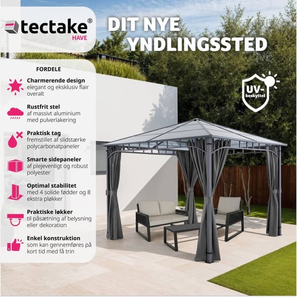 Pavillon Caracas, polycarbonat-tagplader - 3 x 3 m