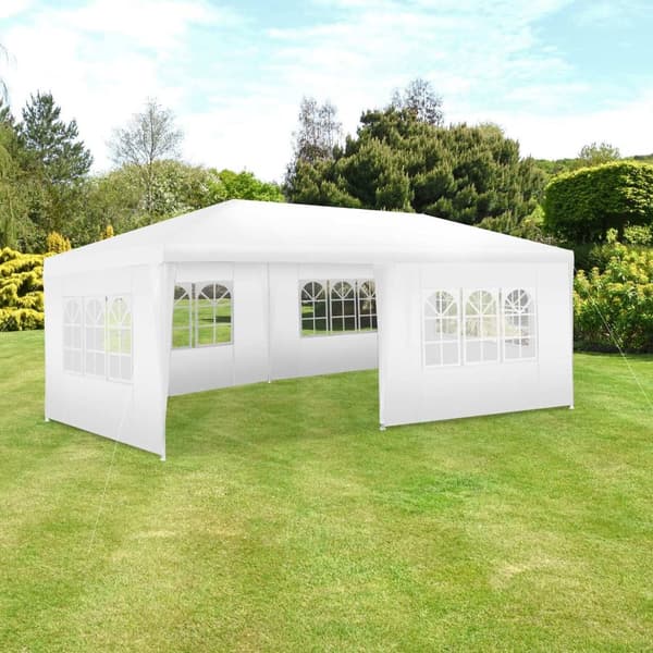 Havepavillon Novara med 5 sidepaneler, vandtæt, 6x3m - hvid
