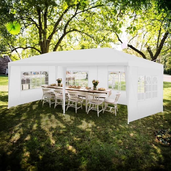 Havepavillon Novara med 5 sidepaneler, vandtæt, 6x3m - hvid