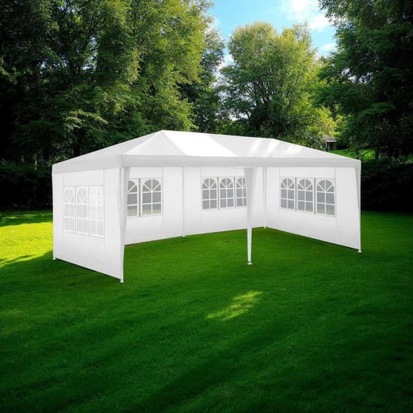 Havepavillon Novara med 5 sidepaneler, vandtæt, 6x3m - hvid