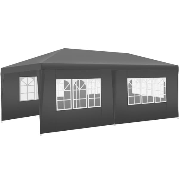 Havepavillon Novara med 5 sidepaneler, vandtæt, 6x3m - grå