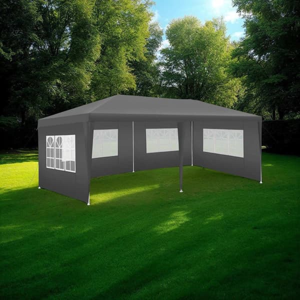 Havepavillon Novara med 5 sidepaneler, vandtæt, 6x3m - grå